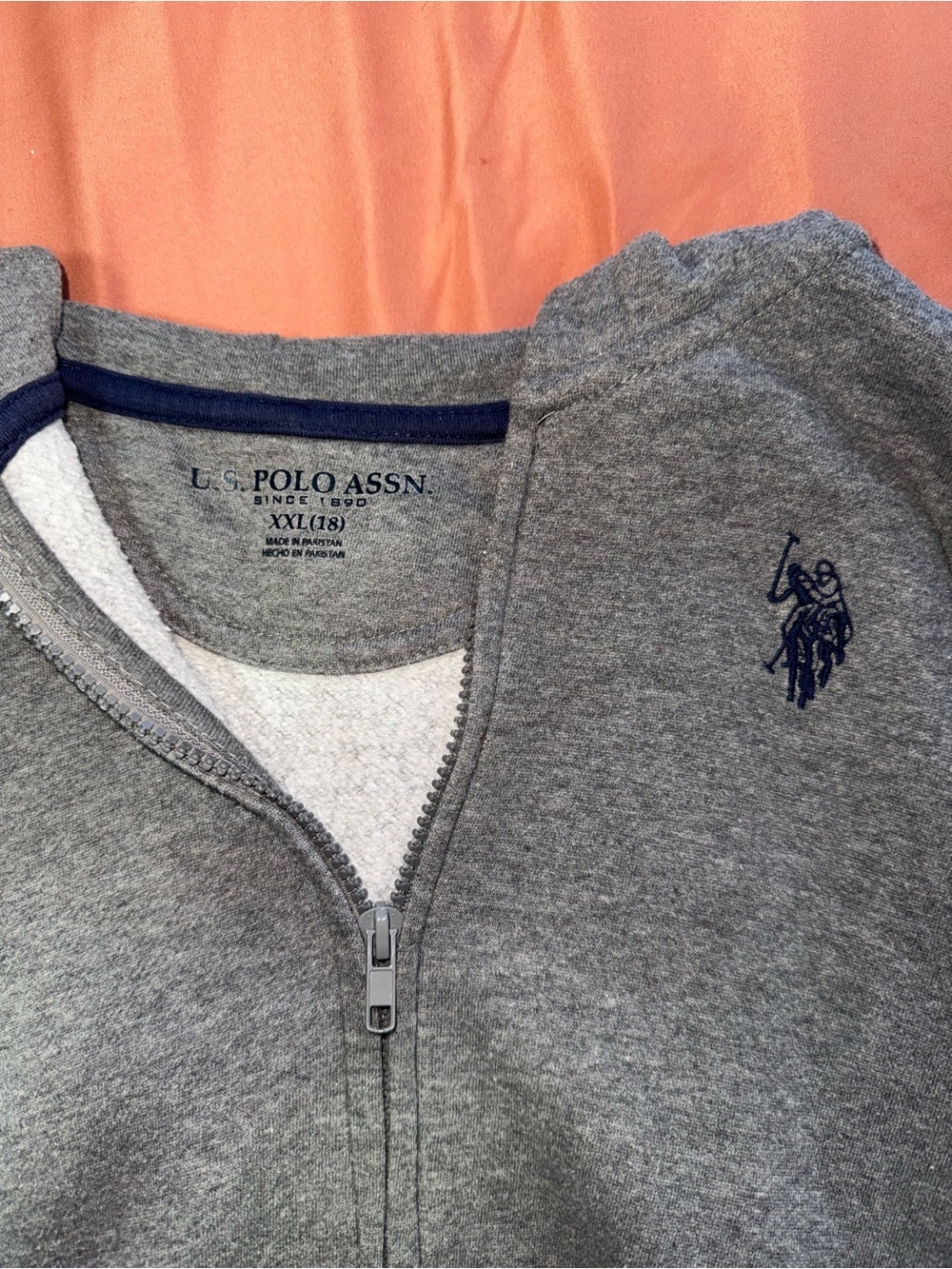 U.S. Polo Assn. Youth Heather Gray Zip-Up Sweater with Navy Logo